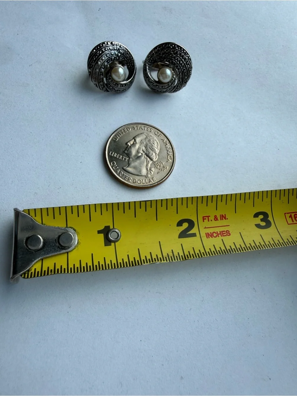 Elegant Silver Tone and Pearl Earrings, Clip On